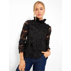 Tuckernuck Guipure Lace Faye Blouse Black Lace Classy Bow Floral Size Small